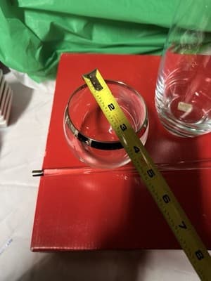 Crate & Barrel Glass Pitcher Stirrer & Tumbler Set Silver Rim Barware - Thumbnail 10