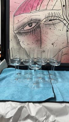 Set of 9 Modern Tall Wine Glasses – Clear Cylindrical Bowl, 9.5” Height