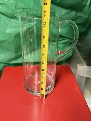 Clear Glass Pitcher with Handle & Spout ~8” Tall Water Juice Beverage Server - Thumbnail 3