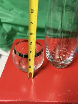 Crate & Barrel Glass Pitcher Stirrer & Tumbler Set Silver Rim Barware - Thumbnail 5