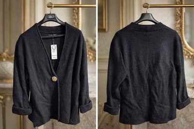 Jones New York 100% Merino Wool Cardigan Black Button Front Size 3X