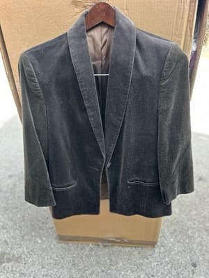 Vintage Ellen Tracy Velvet Blazer Jacket Black Cropped Size 5/6 Women