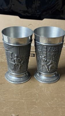 Vintage Pewter Beer Goblets Set of 2 German Guild Style Cups - Thumbnail 5