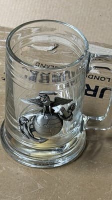 USMC Glass Beer Mug Pewter Emblem Old Forge Pewter Made in USA - Thumbnail 5