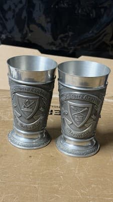 Vintage Pewter Beer Goblets Set of 2 German Guild Style Cups