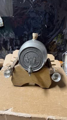 Vintage German Pewter Beer Barrel Keg w Stand & 4 Cups Frieling Zinn