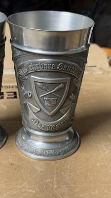 Vintage Pewter Beer Goblets Set of 2 German Guild Style Cups - Thumbnail 4