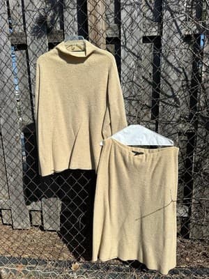 Ralph Lauren RL Wool Sweater Skirt Set Beige Size M 2pc