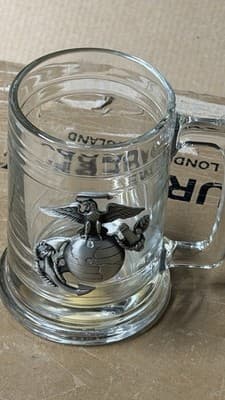 USMC Glass Beer Mug Pewter Emblem Old Forge Pewter Made in USA - Thumbnail 4