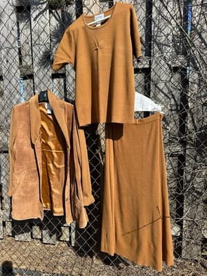 Linea Louis Dell’Olio Suede 3pc Set Jacket Top Skirt Brown L