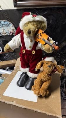 Holiday Elegance Christmas Bear Couple 22” Plush Figurines w Dogs Decor - Thumbnail 12