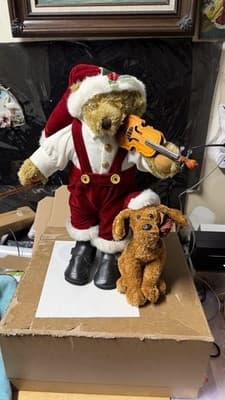 Holiday Elegance Christmas Bear Couple 22” Plush Figurines w Dogs Decor - Thumbnail 11