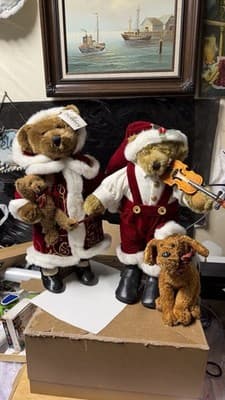 Holiday Elegance Christmas Bear Couple 22” Plush Figurines w Dogs Decor - Thumbnail 2
