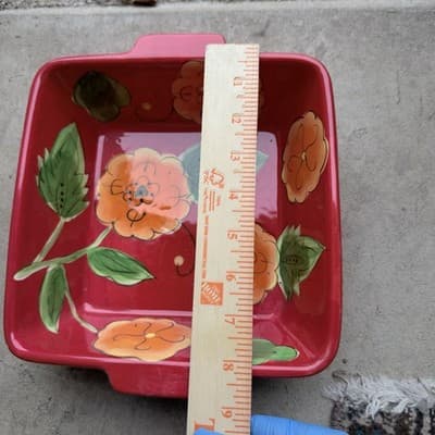 Temp-tations Floral Ceramic Baking Dish Square Red Casserole Dish - Thumbnail 2