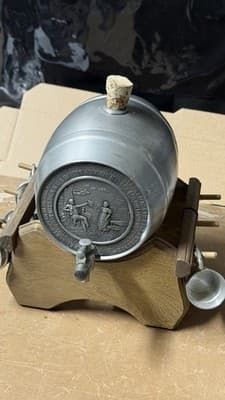 Vintage German Pewter Beer Barrel Keg w Stand & 4 Cups Frieling Zinn - Thumbnail 2