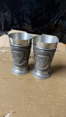 Vintage Pewter Beer Goblets Set of 2 German Guild Style Cups - Thumbnail 2