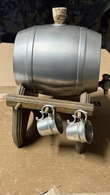 Vintage German Pewter Beer Barrel Keg w Stand & 4 Cups Frieling Zinn - Thumbnail 3
