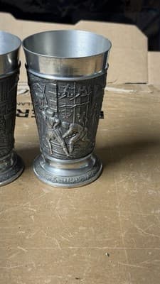 Vintage Pewter Beer Goblets Set of 2 German Guild Style Cups - Thumbnail 7