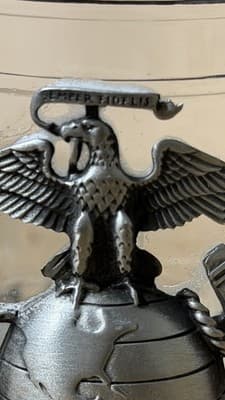 USMC Glass Beer Mug Pewter Emblem Old Forge Pewter Made in USA - Thumbnail 3