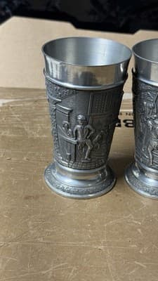 Vintage Pewter Beer Goblets Set of 2 German Guild Style Cups - Thumbnail 6