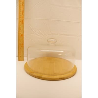 Bamboo Cheese Board with Glass Cloche Dome Round Serving Platter 11 Inch F-5