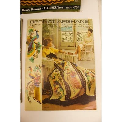 7 Vintage Afghan Crochet & Knitting Pattern Books Bernat McCall's Leisure Arts - Thumbnail 3