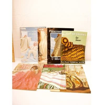 7 Vintage Afghan Crochet & Knitting Pattern Books Bernat McCall's Leisure Arts