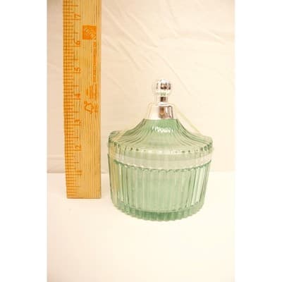 Vintage Style Seafoam Green Ribbed Glass Candy Dish with Silver Finial Lid - Thumbnail 3
