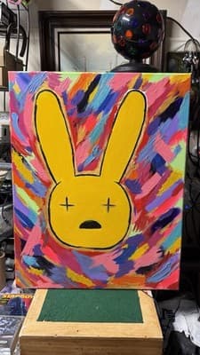 Abstract Pop Art Yellow Bunny Painting Colorful Canvas Wall Art 28x22 - Thumbnail 2
