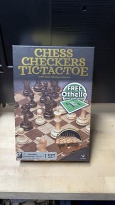Chess Checkers Tic Tac Toe Board Game Set w/ Othello Demo Complete