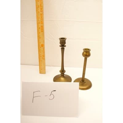 Vintage Brass Taper Candle Holder Set Mismatched Staggered Heights Gold Tone 2pc - Thumbnail 5