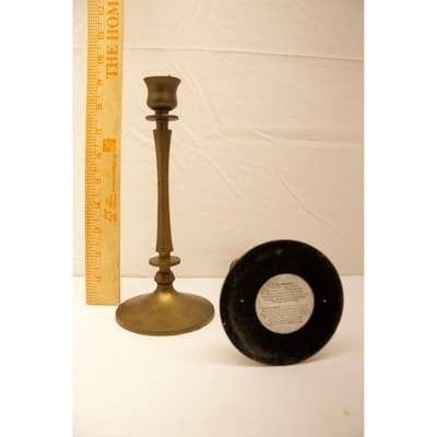 Vintage Brass Taper Candle Holder Set Mismatched Staggered Heights Gold Tone 2pc - Thumbnail 3