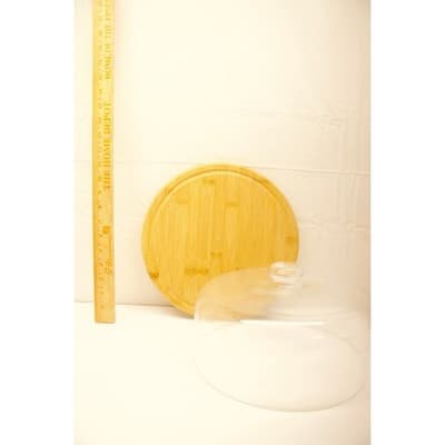 Bamboo Cheese Board with Glass Cloche Dome Round Serving Platter 11 Inch F-5 - Thumbnail 5