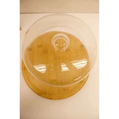 Bamboo Cheese Board with Glass Cloche Dome Round Serving Platter 11 Inch F-5 - Thumbnail 3