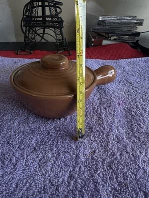 Vintage Brown Glazed Ceramic Soup Bowl with Handle & Lid – 5” Diameter - Thumbnail 8