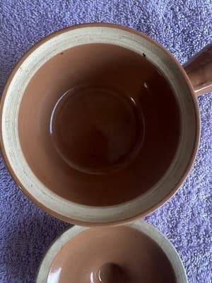 Vintage Brown Glazed Ceramic Soup Bowl with Handle & Lid – 5” Diameter - Thumbnail 5