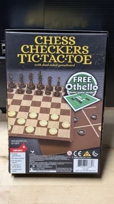 Chess Checkers Tic Tac Toe Board Game Set w/ Othello Demo Complete - Thumbnail 3
