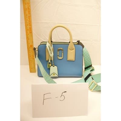 Marc Jacobs Little Big Shot Satchel Blue Yellow Saffiano Leather Handbag F-5 - Thumbnail 5