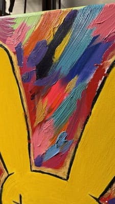 Abstract Pop Art Yellow Bunny Painting Colorful Canvas Wall Art 28x22 - Thumbnail 4
