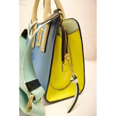 Marc Jacobs Little Big Shot Satchel Blue Yellow Saffiano Leather Handbag F-5 - Thumbnail 3