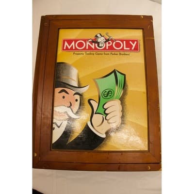 Monopoly Parker Brothers Wood Box Edition Board Game Wooden Houses Metal Tokens
