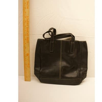 Coach Vintage Black Leather Tote Bag 7787 Contrast Stitch Shoulder Bag F-5
