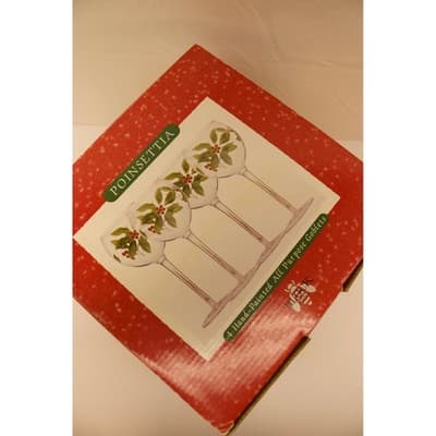 Block Basics Poinsettia Hand Painted All Purpose Goblets Set of 4 Christmas Wine - Thumbnail 2