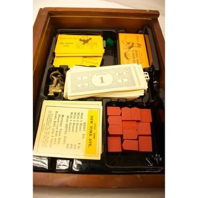 Monopoly Parker Brothers Wood Box Edition Board Game Wooden Houses Metal Tokens - Thumbnail 2