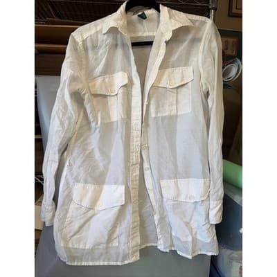 Lauren Ralph Lauren White Utility Button Down Shirt Sheer Safari Jacket Small