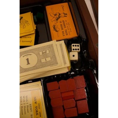 Monopoly Parker Brothers Wood Box Edition Board Game Wooden Houses Metal Tokens - Thumbnail 6