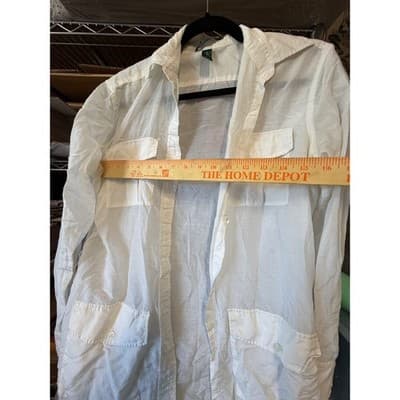 Lauren Ralph Lauren White Utility Button Down Shirt Sheer Safari Jacket Small - Thumbnail 4