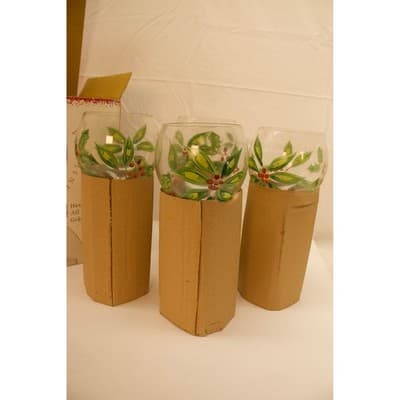 Block Basics Poinsettia Hand Painted All Purpose Goblets Set of 4 Christmas Wine - Thumbnail 5