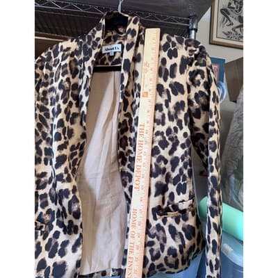 About Us Leopard Print Open Front Blazer Jacket Tan Black XXS - Thumbnail 4