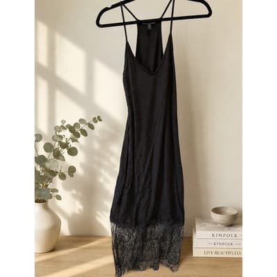 BCBGMAXAZRIA Black Lace Hem Racerback Slip Mini Dress XS